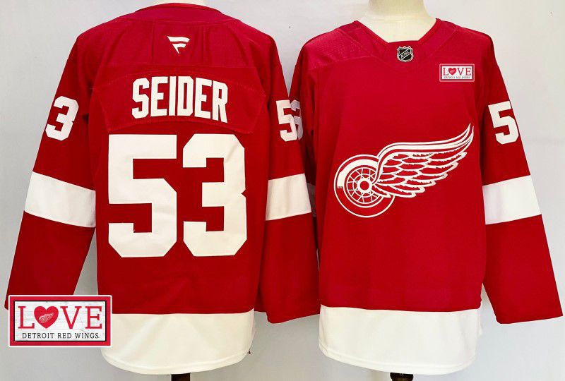 Men Detroit Red Wings #53 Seider Red Fanatics 2025 NHL Jersey style 12